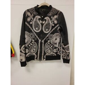 REHAB‎ Bomber Jacket Size S Black Paisley Print Full Zip Cotton Blend Outerwear